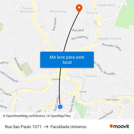 Rua Sao Paulo 1071 to Faculdade Universo map
