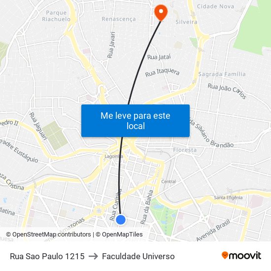 Rua Sao Paulo 1215 to Faculdade Universo map