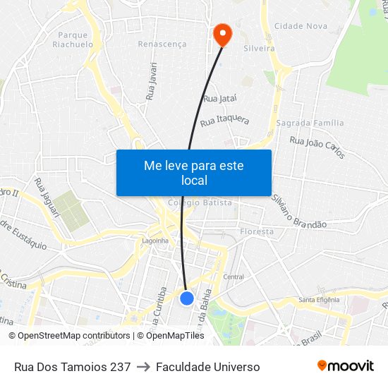 Rua Dos Tamoios 237 to Faculdade Universo map