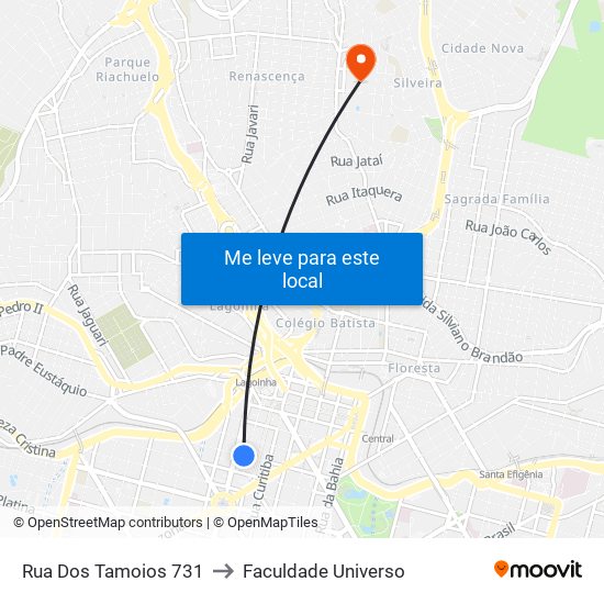 Rua Dos Tamoios 731 to Faculdade Universo map