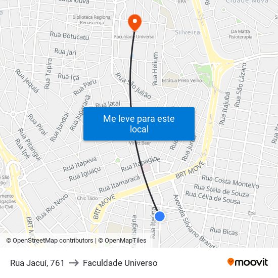 Rua Jacuí, 761 to Faculdade Universo map