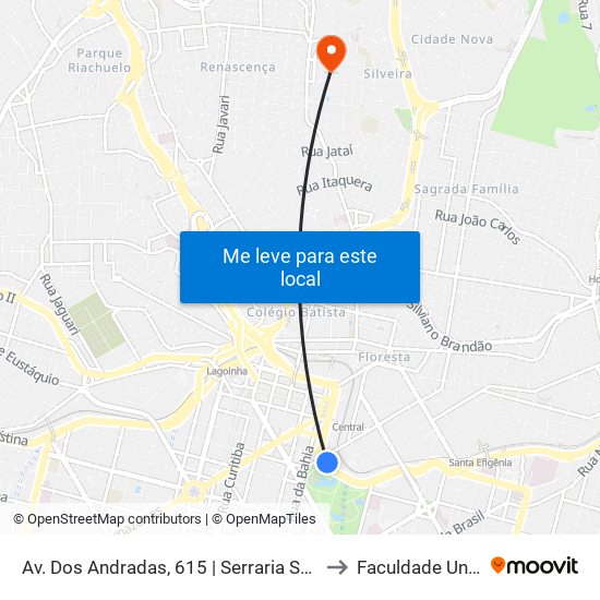 Av. Dos Andradas, 615 | Serraria Souza Pinto 2 to Faculdade Universo map