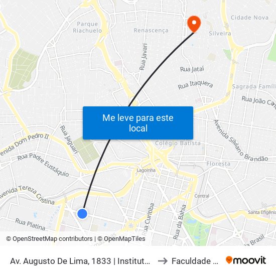 Av. Augusto De Lima, 1833 | Instituto De Criminalística 1 to Faculdade Universo map