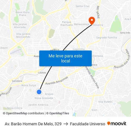 Av. Barão Homem De Melo, 329 to Faculdade Universo map