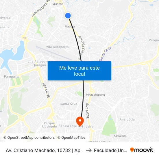 Av. Cristiano Machado, 10732 | Apoio Mineiro to Faculdade Universo map