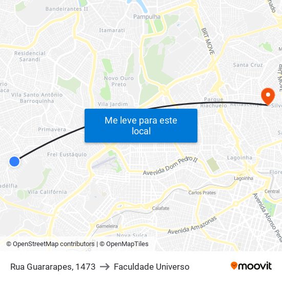 Rua Guararapes, 1473 to Faculdade Universo map