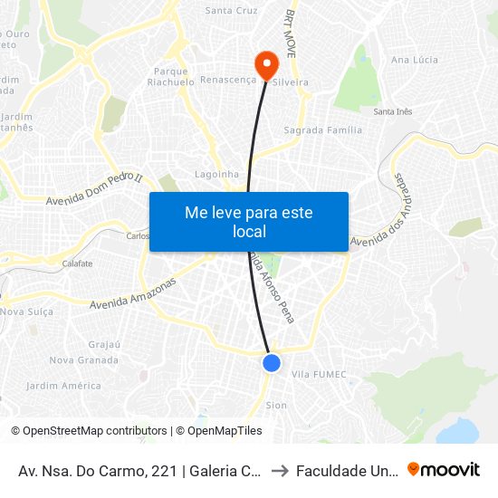 Av. Nsa. Do Carmo, 221 | Galeria Carmo Sion 2 to Faculdade Universo map