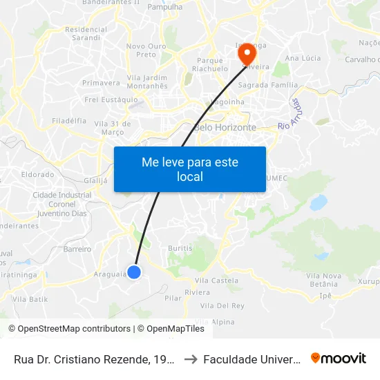 Rua Dr. Cristiano Rezende, 1981 to Faculdade Universo map