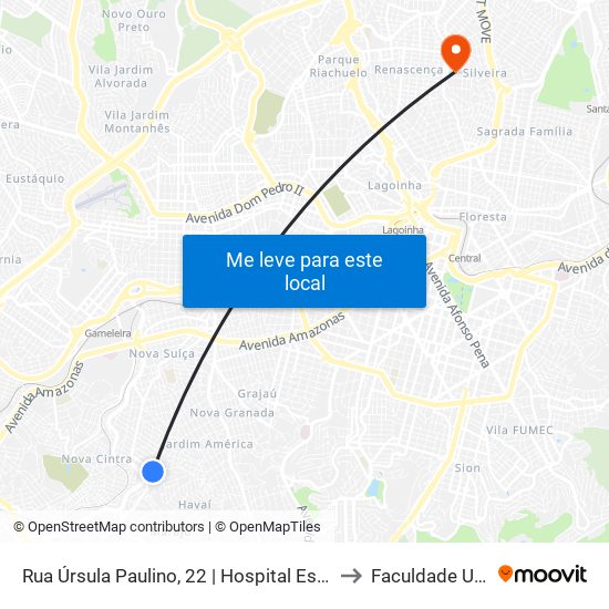 Rua Úrsula Paulino, 22 | Hospital Espírita André Luiz to Faculdade Universo map