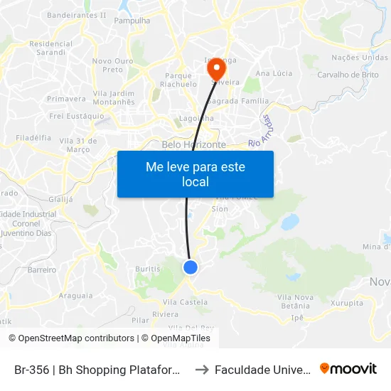 Br-356 | Bh Shopping Plataforma C to Faculdade Universo map