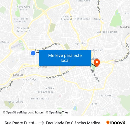 Rua Padre Eustáquio, 2636 to Faculdade De Ciências Médicas De Minas Gerais map