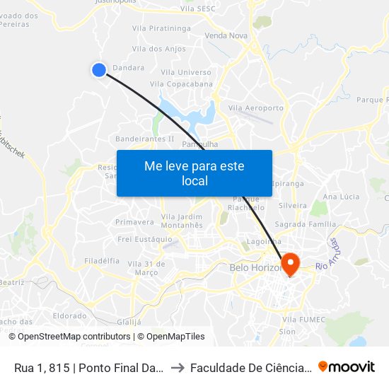 Rua 1, 815 | Ponto Final Da Linha 3302-A No Nova Pampulha to Faculdade De Ciências Médicas De Minas Gerais map