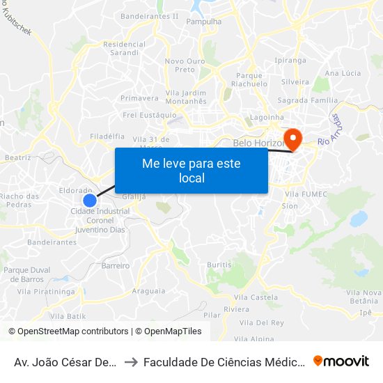 Av. João César De Oliveira, 151 to Faculdade De Ciências Médicas De Minas Gerais map