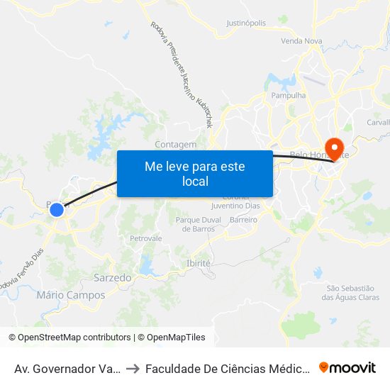 Av. Governador Valadares, 323 to Faculdade De Ciências Médicas De Minas Gerais map