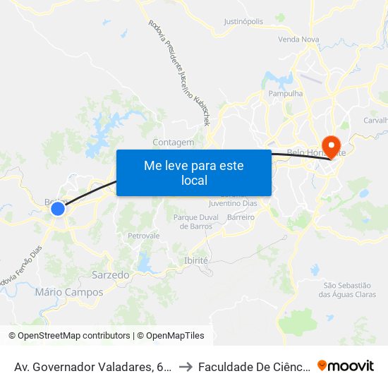 Av. Governador Valadares, 619 | Hospital Da Unimed Sentido Centro to Faculdade De Ciências Médicas De Minas Gerais map