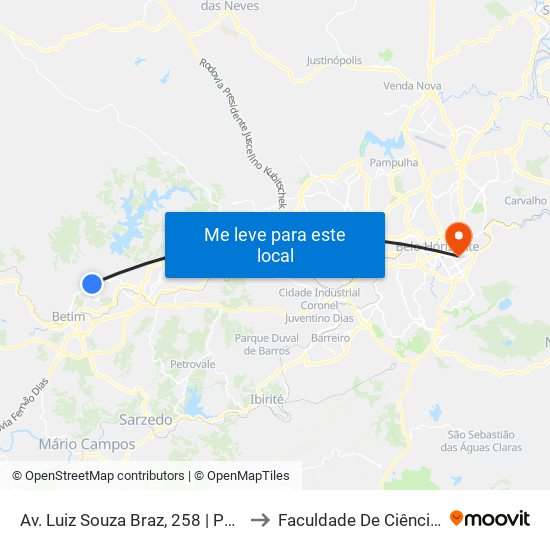 Av. Luiz Souza Braz, 258 | Ponto Final Das Linhas Do Bueno Franco to Faculdade De Ciências Médicas De Minas Gerais map