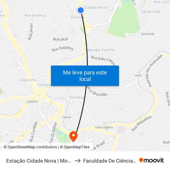 Estação Cidade Nova | Move Metropolitano - Sentido Centro to Faculdade De Ciências Médicas De Minas Gerais map