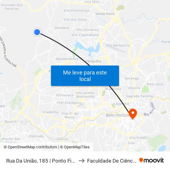 Rua Da União, 185 | Ponto Final Das Linhas 2290 E 2310 No Nacional to Faculdade De Ciências Médicas De Minas Gerais map