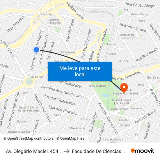 Av. Olegário Maciel, 454 | E. E. Olegário Maciel 2 to Faculdade De Ciências Médicas De Minas Gerais map