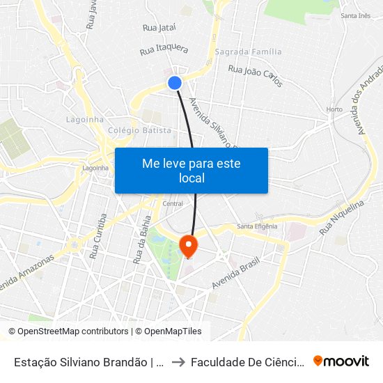 Estação Silviano Brandão | Move Metropolitano - Sentido Bairro to Faculdade De Ciências Médicas De Minas Gerais map