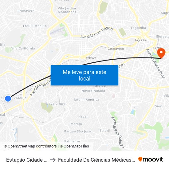 Estação Cidade Industrial to Faculdade De Ciências Médicas De Minas Gerais map