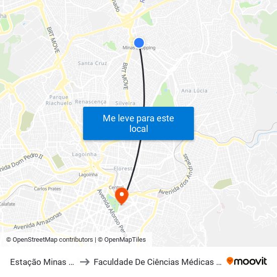 Estação Minas Shopping to Faculdade De Ciências Médicas De Minas Gerais map