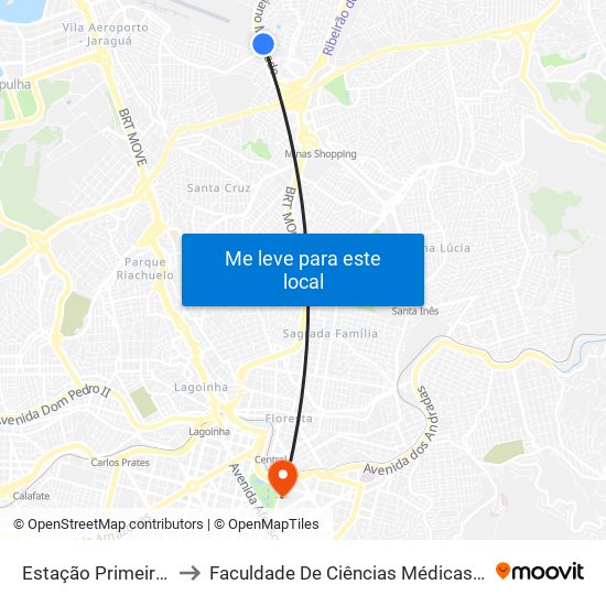 Estação Primeiro De Maio to Faculdade De Ciências Médicas De Minas Gerais map