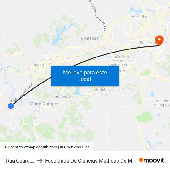 Rua Ceará, 306 to Faculdade De Ciências Médicas De Minas Gerais map