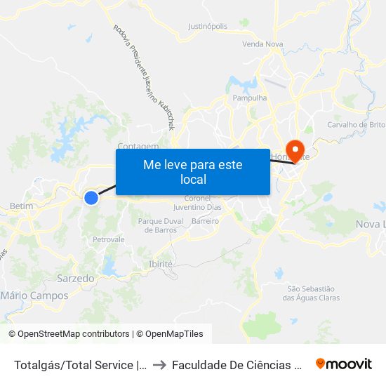 Totalgás/Total Service | Antes Do Trevo Da Ritz to Faculdade De Ciências Médicas De Minas Gerais map