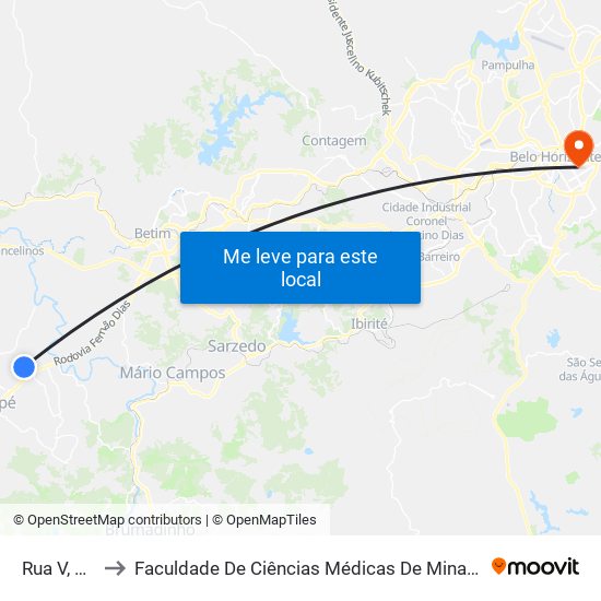 Rua V, 467 to Faculdade De Ciências Médicas De Minas Gerais map
