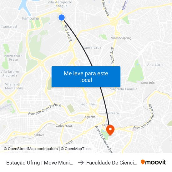 Estação Ufmg | Move Municipal - Plataforma A1 - Sentido Centro to Faculdade De Ciências Médicas De Minas Gerais map