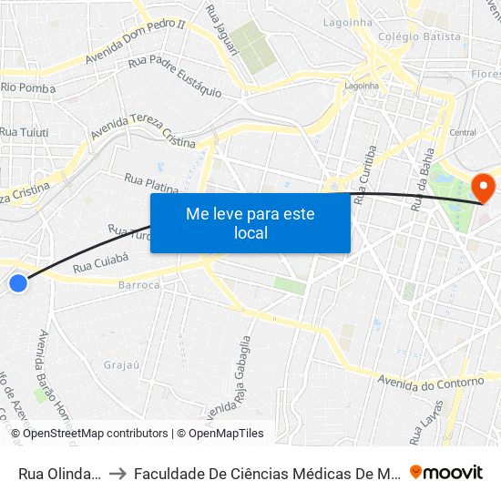 Rua Olinda 285 to Faculdade De Ciências Médicas De Minas Gerais map