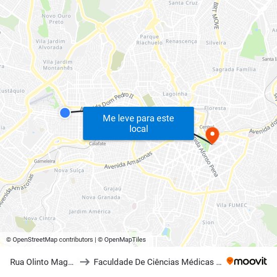 Rua Olinto Magalhaes 65 to Faculdade De Ciências Médicas De Minas Gerais map