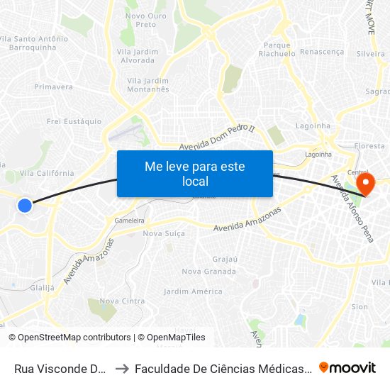 Rua Visconde De Maua 95 to Faculdade De Ciências Médicas De Minas Gerais map