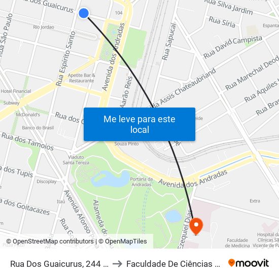 Rua Dos Guaicurus, 244 | Escola De Engenharia 2 to Faculdade De Ciências Médicas De Minas Gerais map