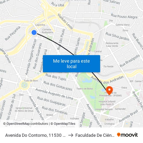 Avenida Do Contorno, 11530 | Restaurante Popular 1 (Antes Da Rodoviária) to Faculdade De Ciências Médicas De Minas Gerais map