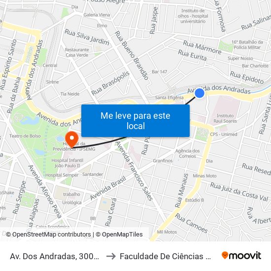 Av. Dos Andradas, 3001 | Boulevard Shopping to Faculdade De Ciências Médicas De Minas Gerais map