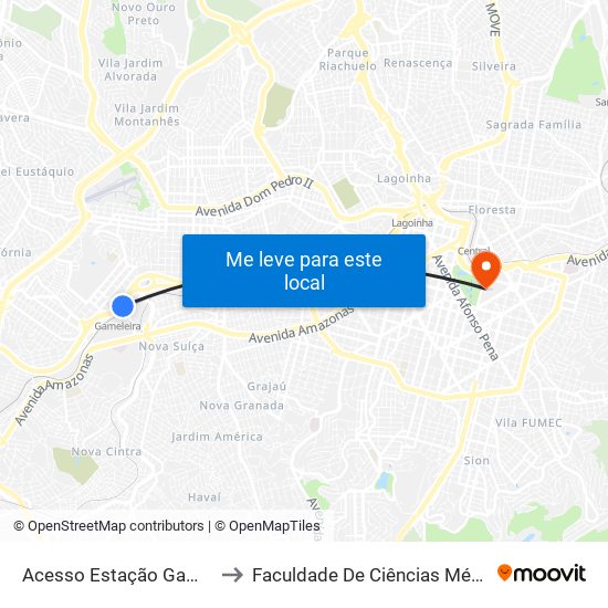 Acesso Estação Gameleira/Expominas to Faculdade De Ciências Médicas De Minas Gerais map