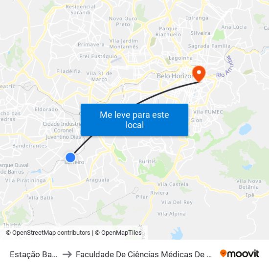 Estação Barreiro to Faculdade De Ciências Médicas De Minas Gerais map