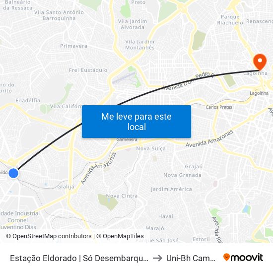 Estação Eldorado | Só Desembarque (Linhas Encerrando Viagem) to Uni-Bh Campus Lagoinha map