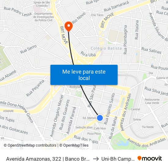 Avenida Amazonas, 322 | Banco Bradesco Antes Da Praça Sete to Uni-Bh Campus Lagoinha map