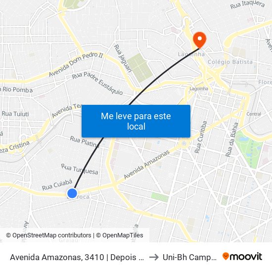 Avenida Amazonas, 3410 | Depois Da Esquina Com Rua Turfa to Uni-Bh Campus Lagoinha map
