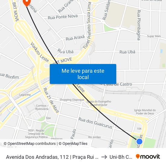 Avenida Dos Andradas, 112 | Praça Rui Barbosa Depois Da Guaicurus Oposto A Praça Da Estação to Uni-Bh Campus Lagoinha map