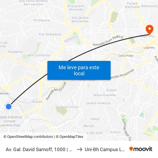 Av. Gal. David Sarnoff, 1000 | Mcdonald's to Uni-Bh Campus Lagoinha map