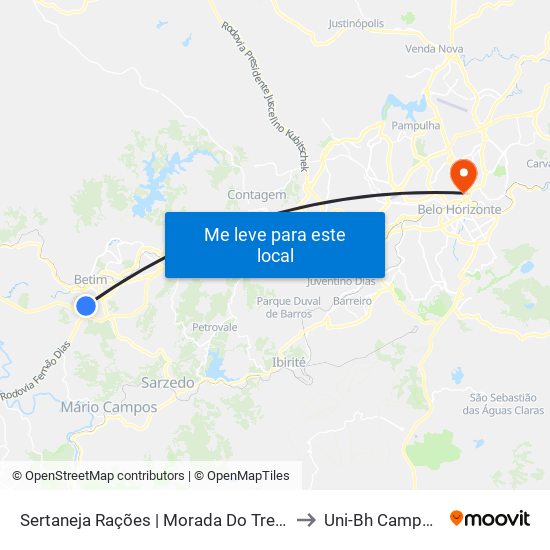 Sertaneja Rações | Morada Do Trevo Depois Do Atacadão to Uni-Bh Campus Lagoinha map