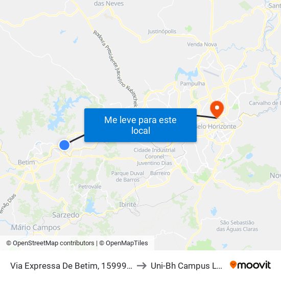 Via Expressa De Betim, 15999 | Transpes to Uni-Bh Campus Lagoinha map