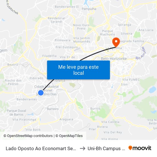 Lado Oposto Ao Economart Sentido São Paulo to Uni-Bh Campus Lagoinha map