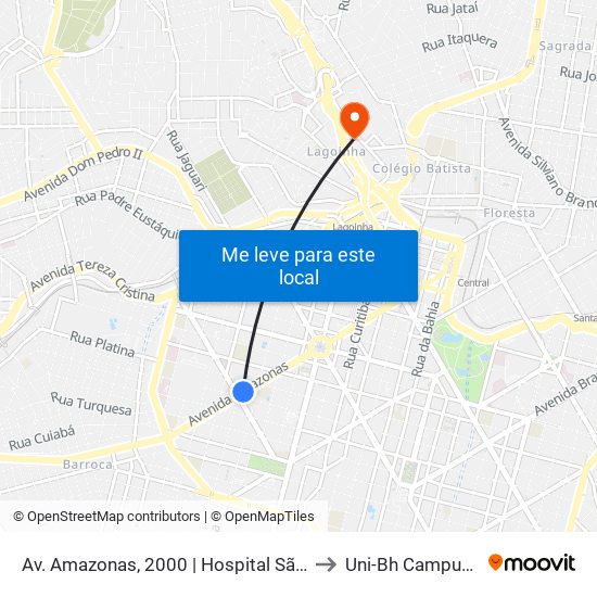 Av. Amazonas, 2000 | Hospital São José Amazonas 2 to Uni-Bh Campus Lagoinha map