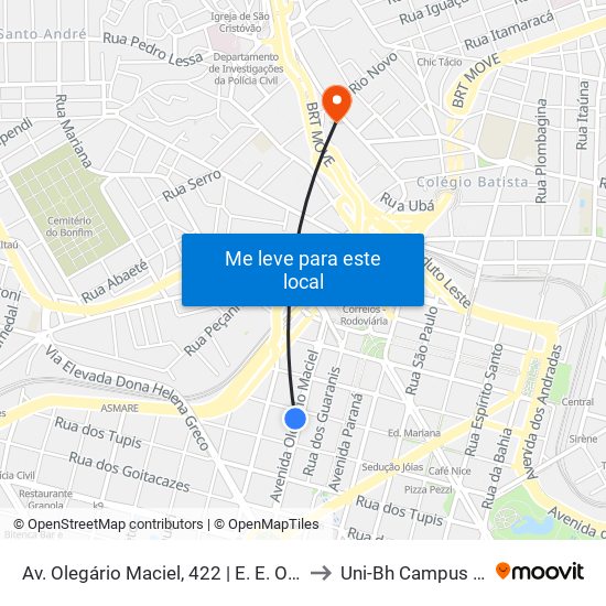 Av. Olegário Maciel, 422 | E. E. Olegário Maciel 1 to Uni-Bh Campus Lagoinha map