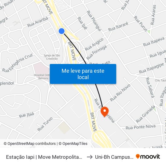 Estação Iapi | Move Metropolitano - Sentido Centro to Uni-Bh Campus Lagoinha map